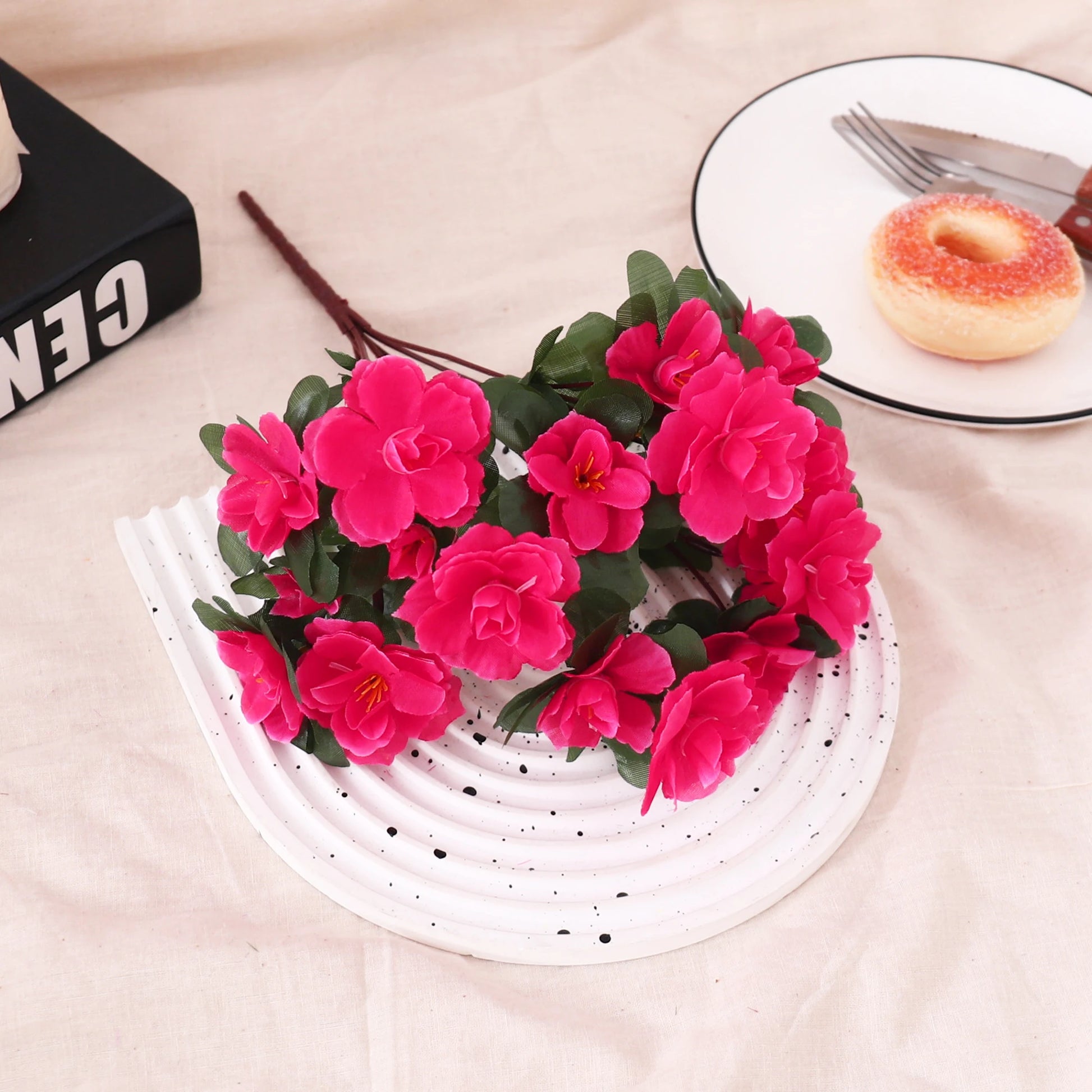 Outdoor Fall Artificial Red Azalea High Quality Flowers Bushes UV Resistant Decor Fake Flowers Home Decorations Small for Garden
