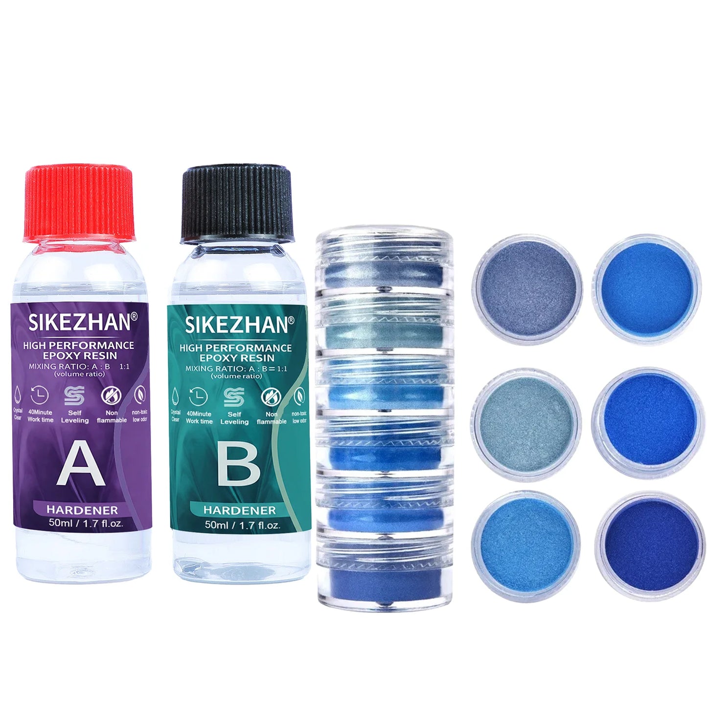 Crystal Clear Epoxy Resin Kit & 6 Colors Mica Powder, Bubble Free AB Glue for DIY Jewelry Making, Nail Art,Soap & Casting Crafts