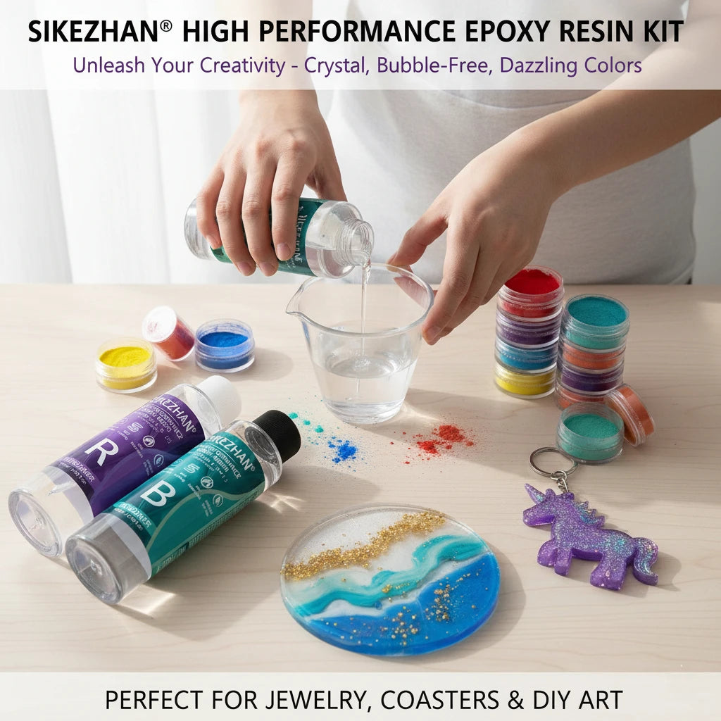 Crystal Clear Epoxy Resin Kit & 6 Colors Mica Powder, Bubble Free AB Glue for DIY Jewelry Making, Nail Art,Soap & Casting Crafts
