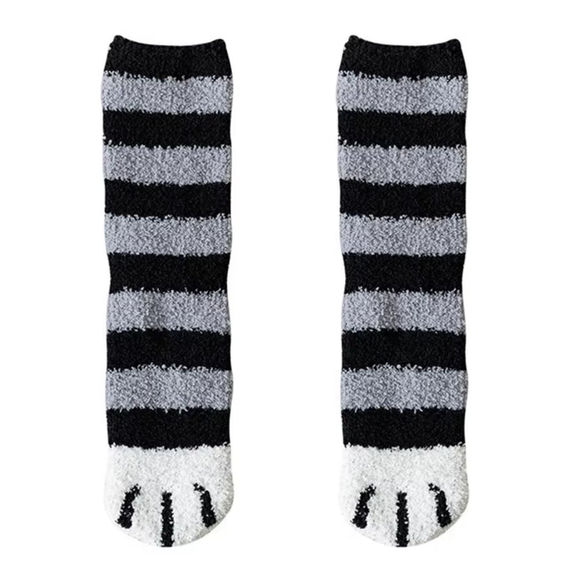 Plush Winter Funny Cute Style Animal Cat Paw Cartoon Pattern Women Cotton Socks Super Soft for Female House Sleeping Floor Sox