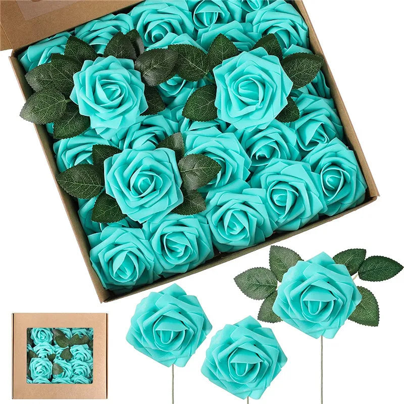 10~100Pcs Rose Artificial Flowers Foam Fake Roses Wedding Bouquets Centerpieces Mothers Day Valentines Gifts Party Decoration