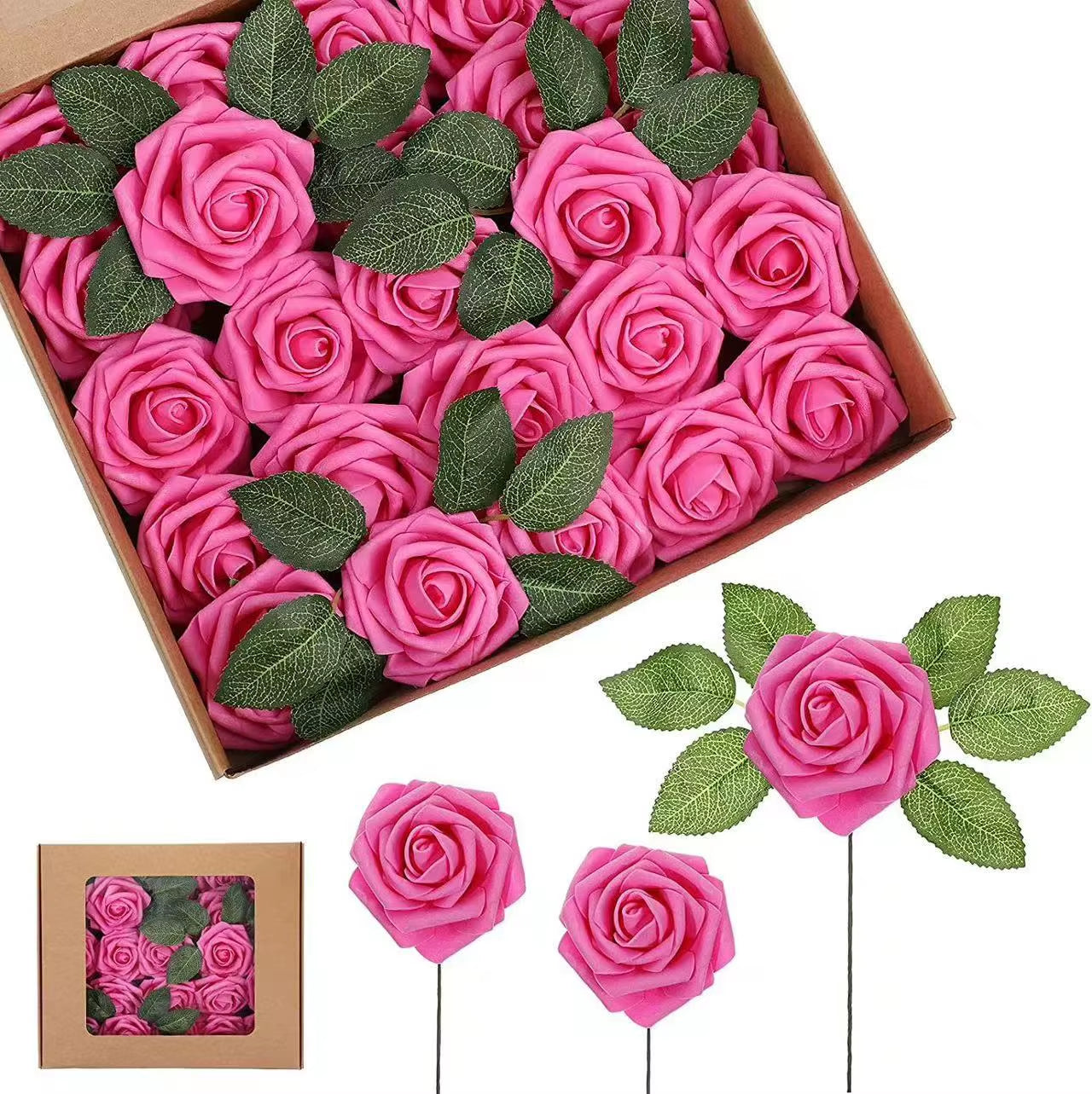 10~100Pcs Rose Artificial Flowers Foam Fake Roses Wedding Bouquets Centerpieces Mothers Day Valentines Gifts Party Decoration