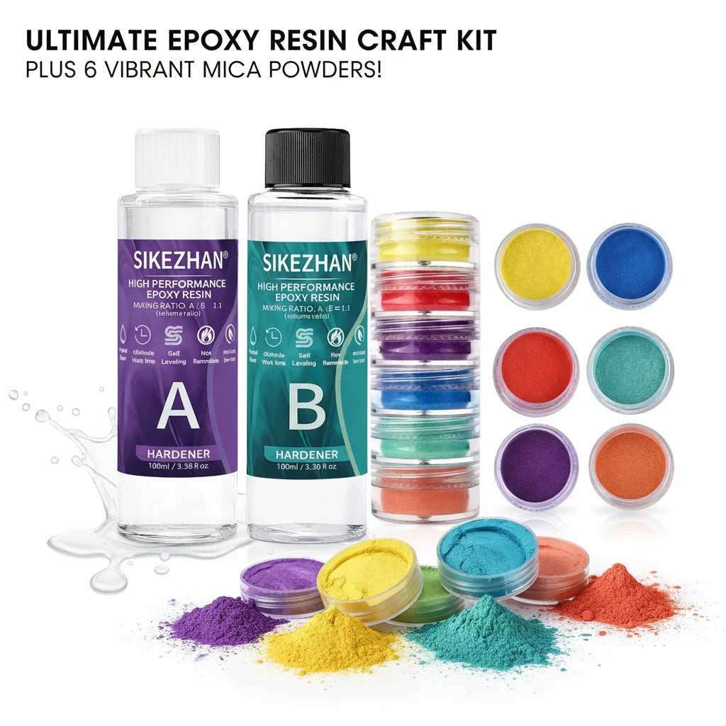 Crystal Clear Epoxy Resin Kit & 6 Colors Mica Powder, Bubble Free AB Glue for DIY Jewelry Making, Nail Art,Soap & Casting Crafts