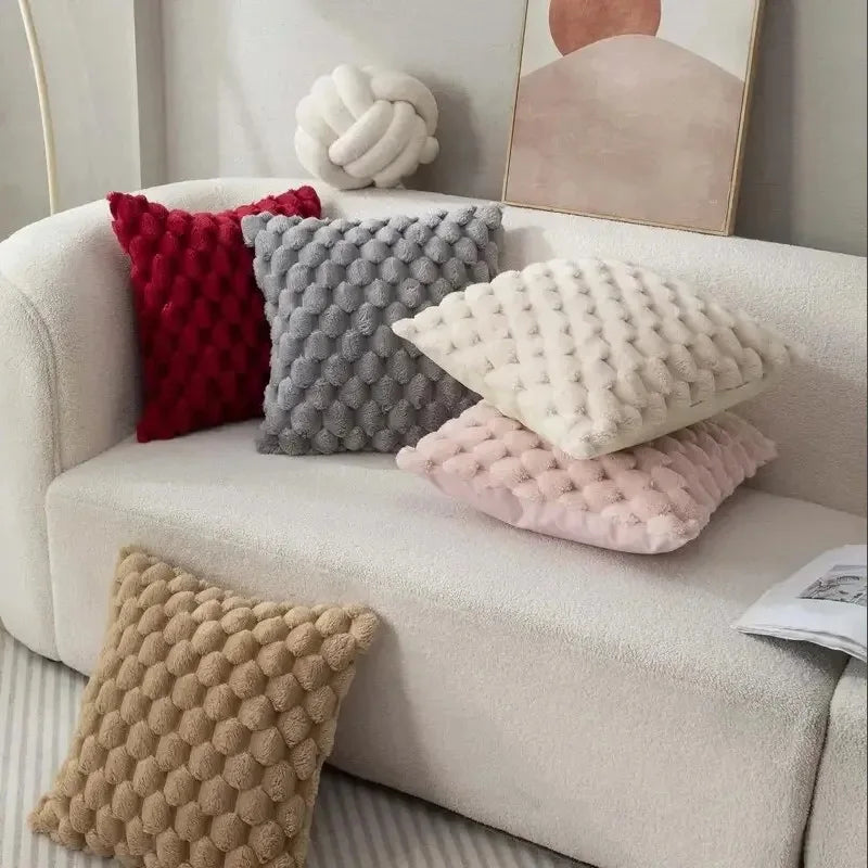 1Pcs Pineapple Grid Turtle Pattern 3D Soft Plush Throw Pillowcase,Cream White for Living Room Sofa Bedroom Home Room Decor