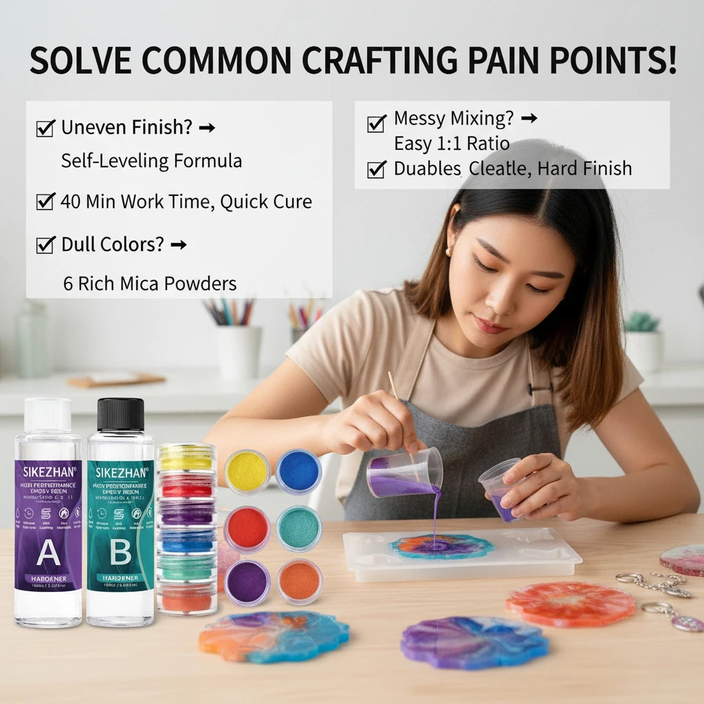 Crystal Clear Epoxy Resin Kit & 6 Colors Mica Powder, Bubble Free AB Glue for DIY Jewelry Making, Nail Art,Soap & Casting Crafts