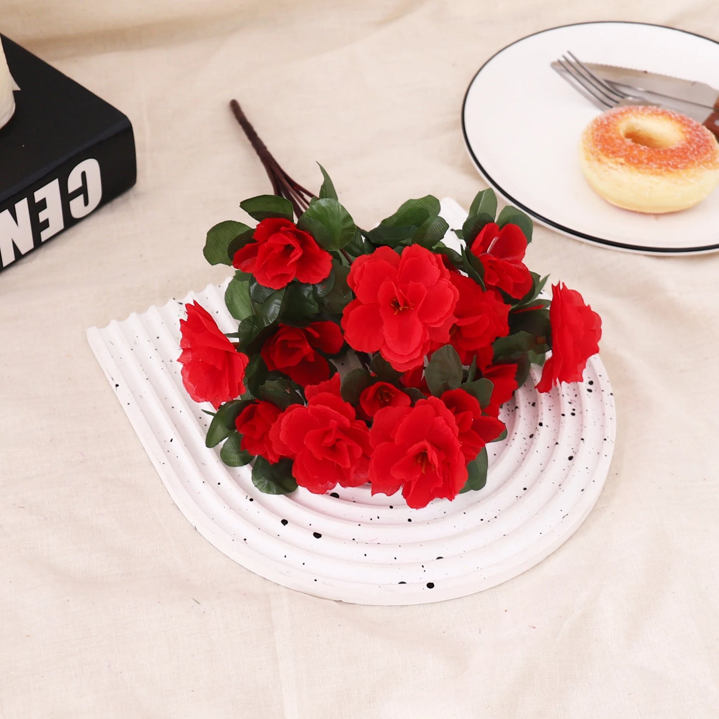 Outdoor Fall Artificial Red Azalea High Quality Flowers Bushes UV Resistant Decor Fake Flowers Home Decorations Small for Garden