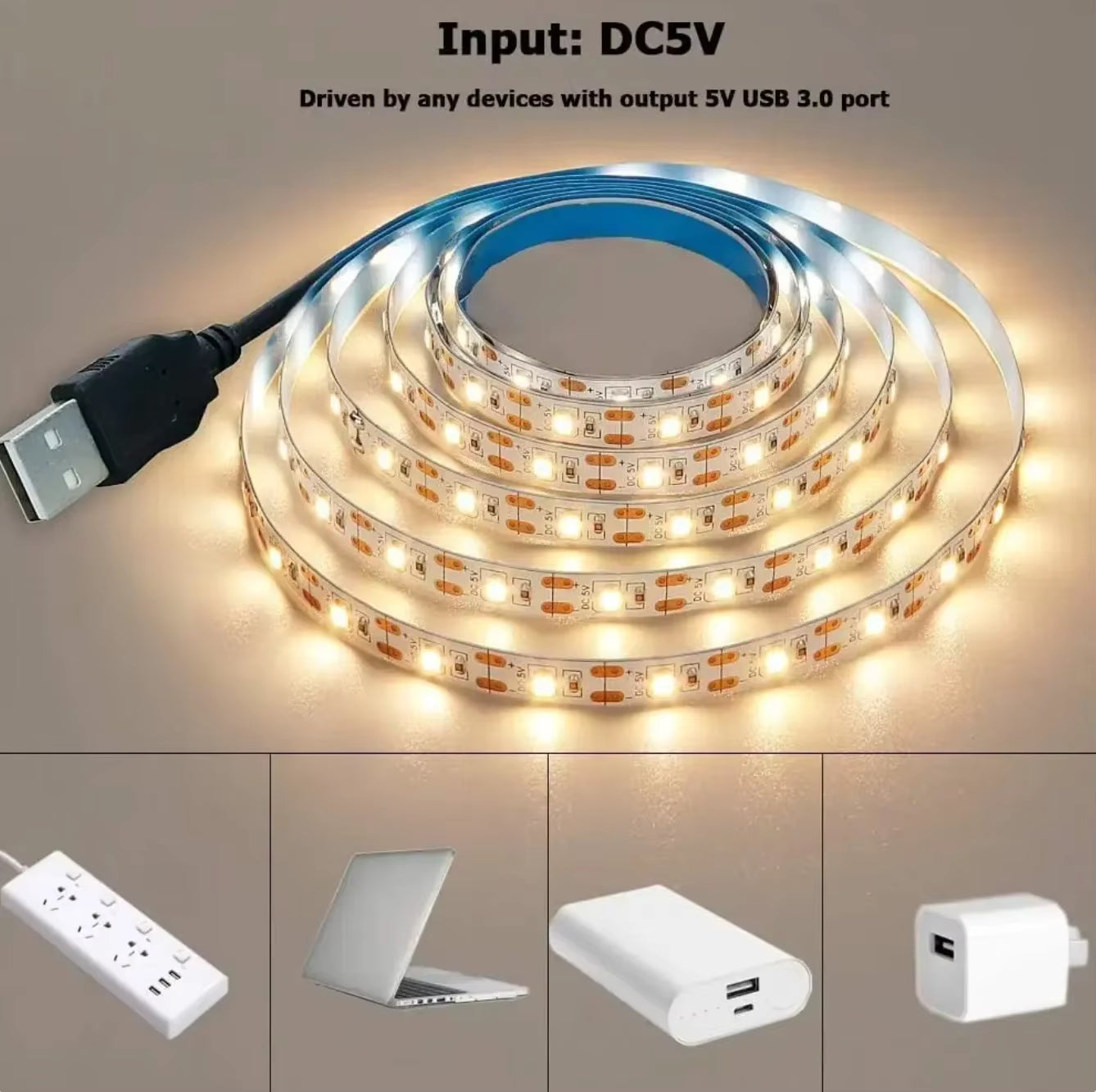 DC 5V USB LED Strips 2835 White Warm White LED Strip Light TV Background Lighting Tape Home Decor Lamp 1- 5M LED String Light