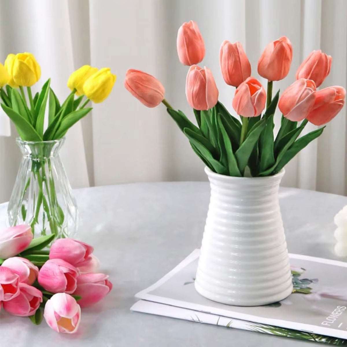 10Pcs Artificial Flower Realistic Touch Tulip Scrapbooking Vase Home Decor Wedding Garden Arch Garland Mother'S Day Bouquet Diy