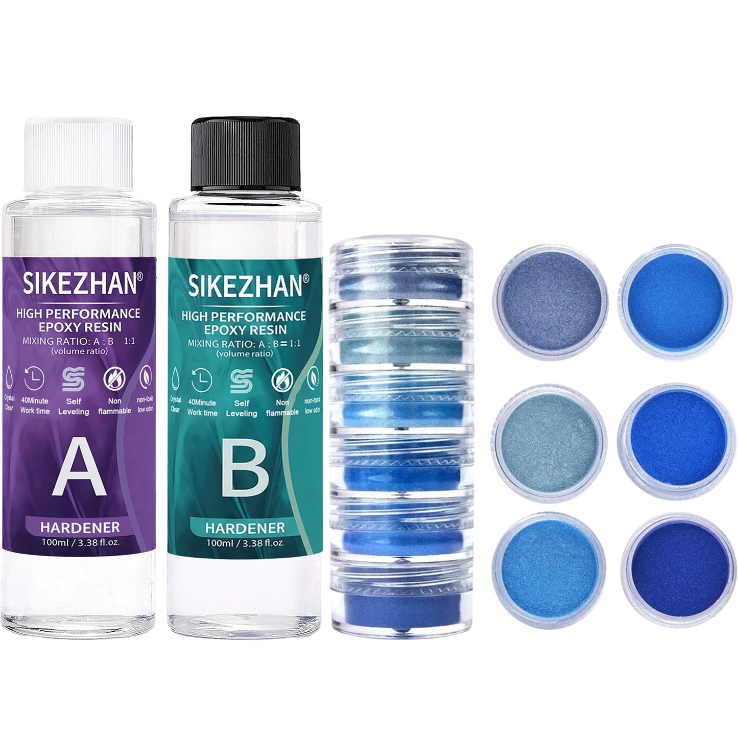 Crystal Clear Epoxy Resin Kit & 6 Colors Mica Powder, Bubble Free AB Glue for DIY Jewelry Making, Nail Art,Soap & Casting Crafts