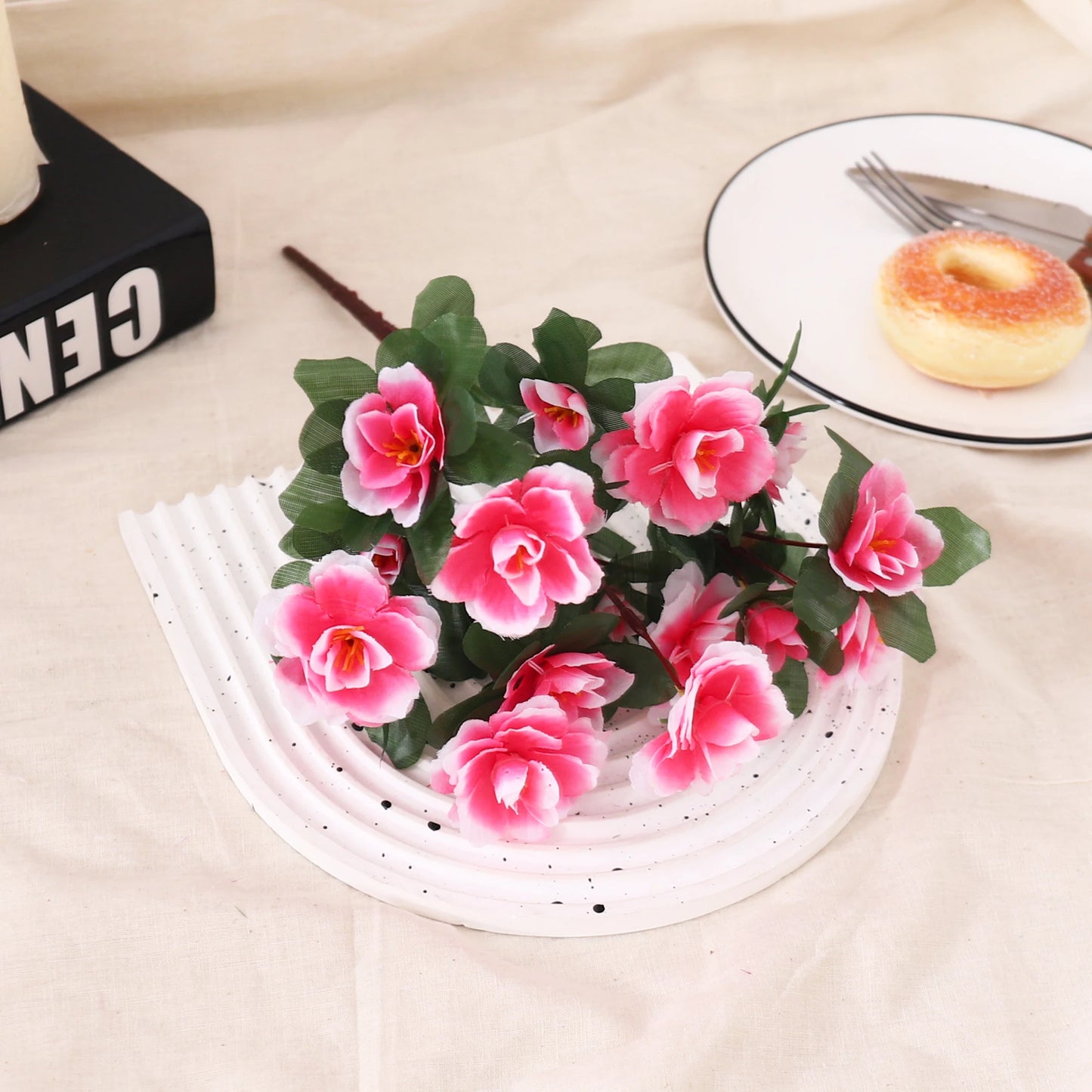 Outdoor Fall Artificial Red Azalea High Quality Flowers Bushes UV Resistant Decor Fake Flowers Home Decorations Small for Garden