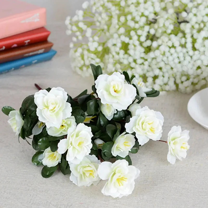 Outdoor Fall Artificial Red Azalea High Quality Flowers Bushes UV Resistant Decor Fake Flowers Home Decorations Small for Garden
